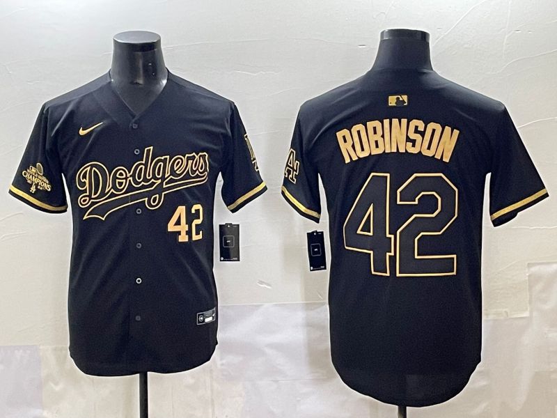 Men 2025 Los Angeles Dodgers #42 Robinson Black Gold Five generations Nike MLB Jersey style 2
